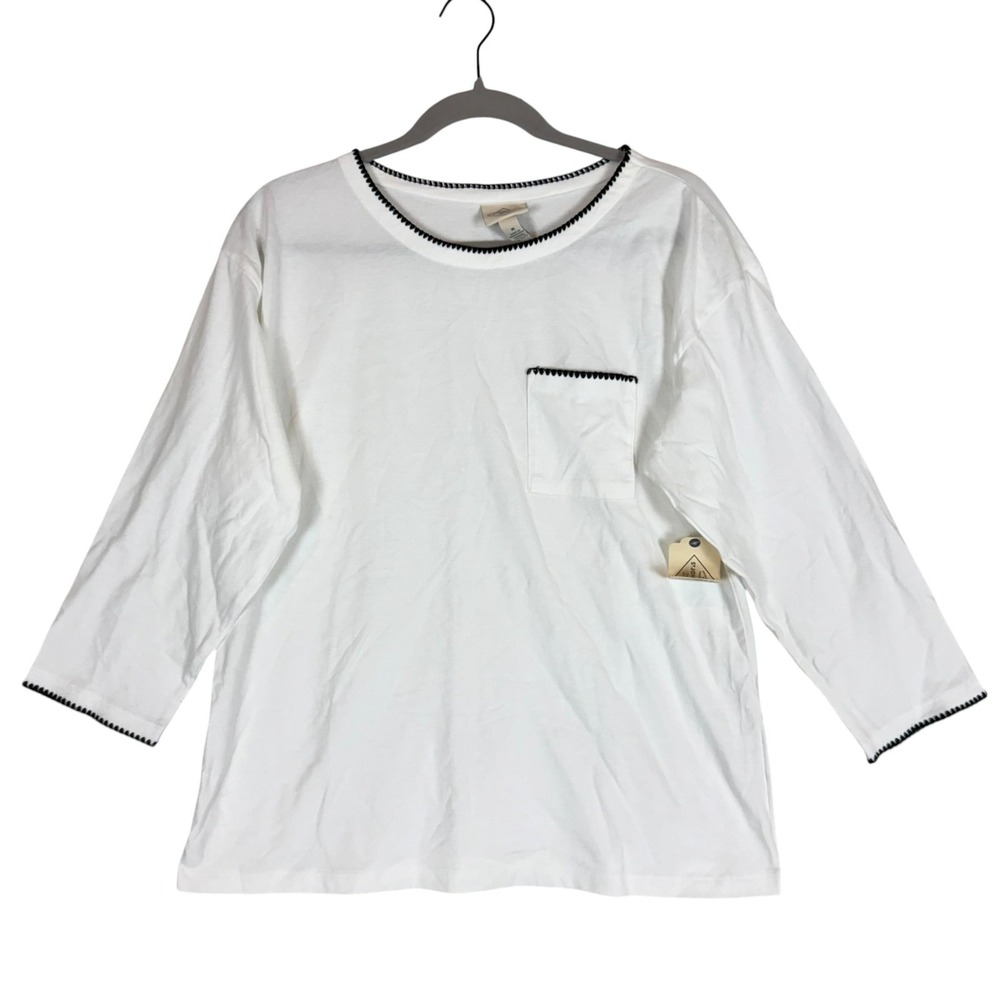 St. John's Bay Shirt Womens Medium White Trim 3/4 Sleeve Pocket Jersey Top